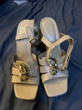 Beige Chain-Accent Women's Sandal - Size 42